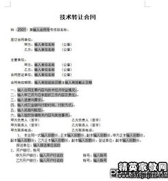 中外技術(shù)轉(zhuǎn)讓合同范文